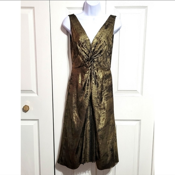 Bailey 44 Gold Sophia Dress Pleated Crushed Bronze Velvet Sleeveless V-n… - Picture 2 of 7